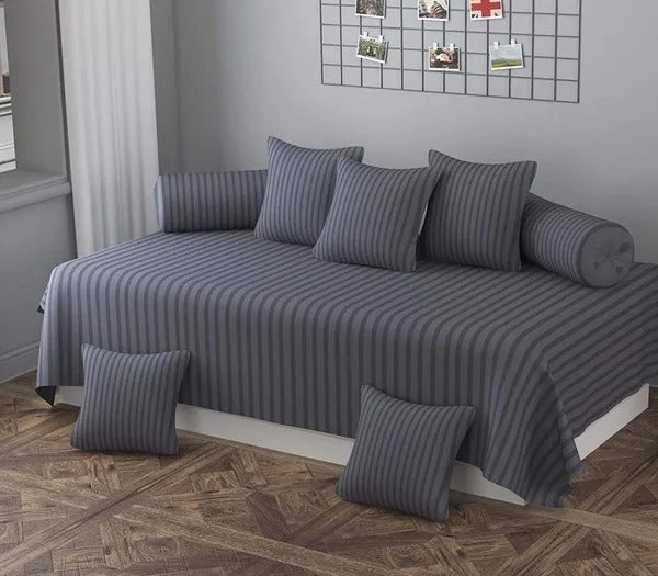 Diwan Set Of 8 Pcs, One Single Flat Bedsheet With 5 Cushion Covers