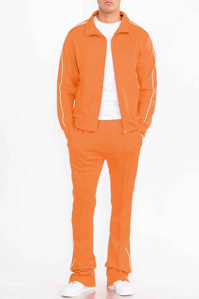 Flare Stacked Track Suit Matching Jacket and Pants Track Sweat Set