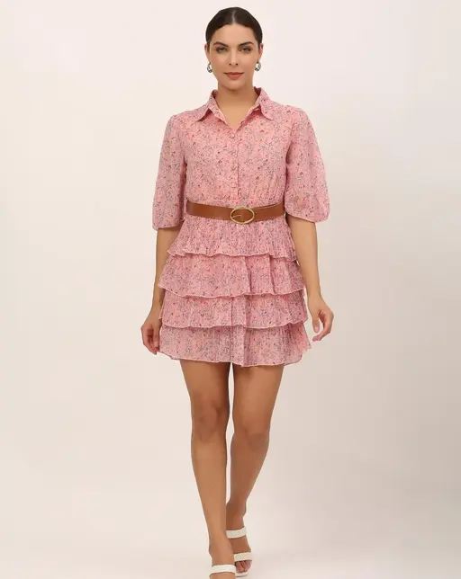 Women Ruffled Peach Dress