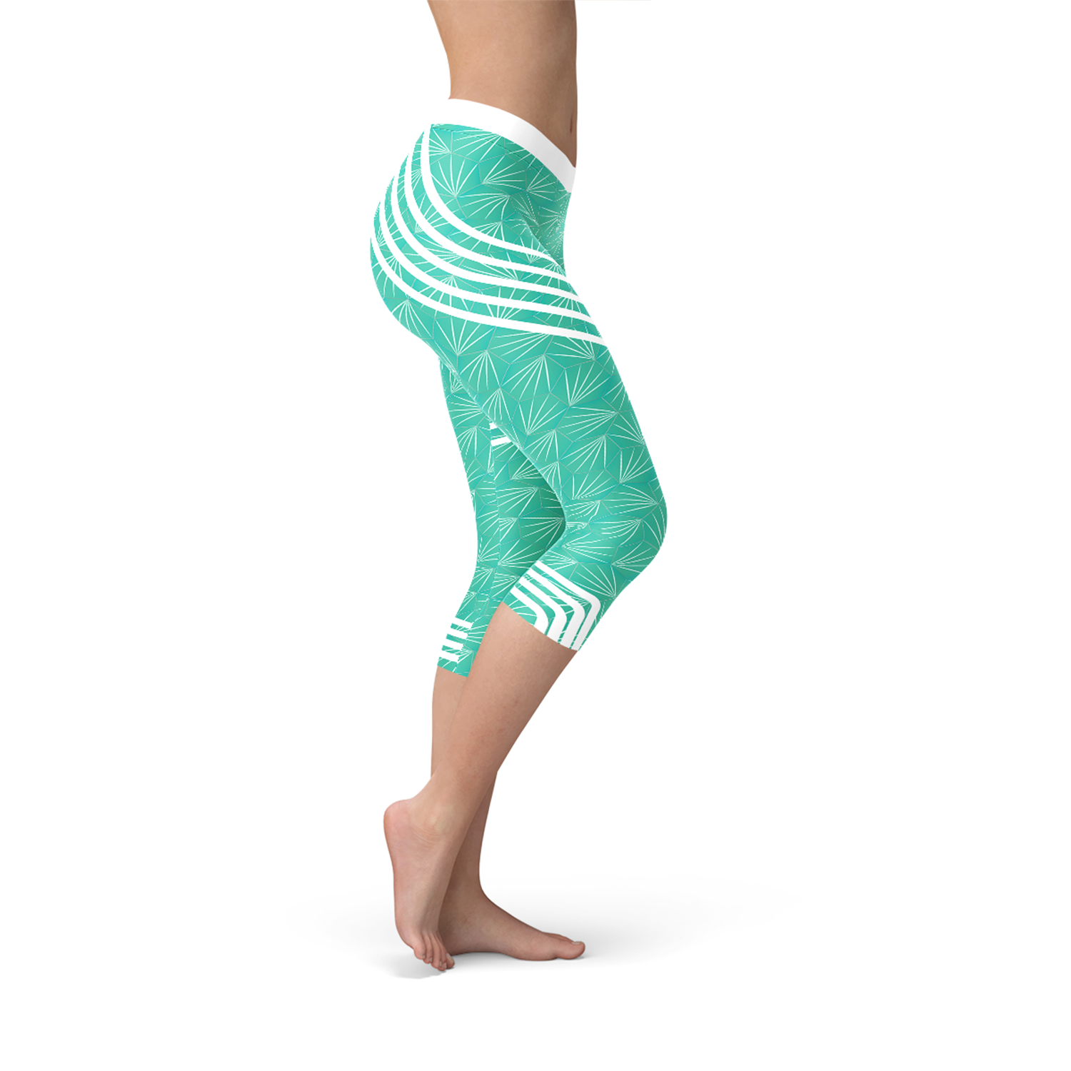 Maroon Sooty turquoise sports capri leggings with a fitted elastic waistband and breathable fabric for active wear.
