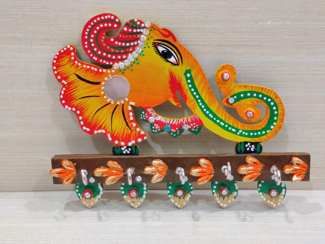 Ganesha Wooden Wall Hanging with Key Holder for Home