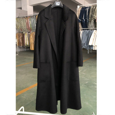 Women's Long Water Ripple Double-Sided Wool Coat – Elegant & Versatile