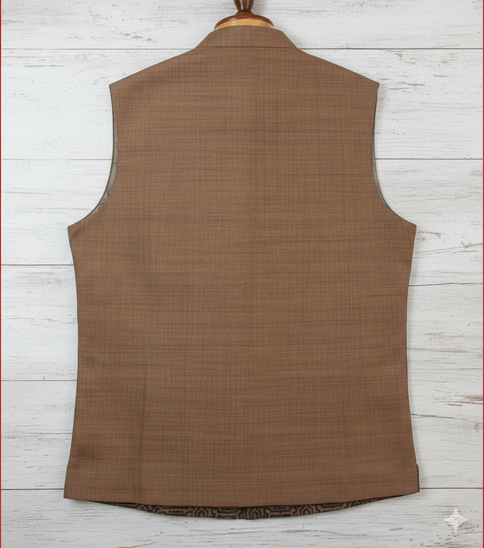 Men's Brown Nehru Vest with Intricate Border