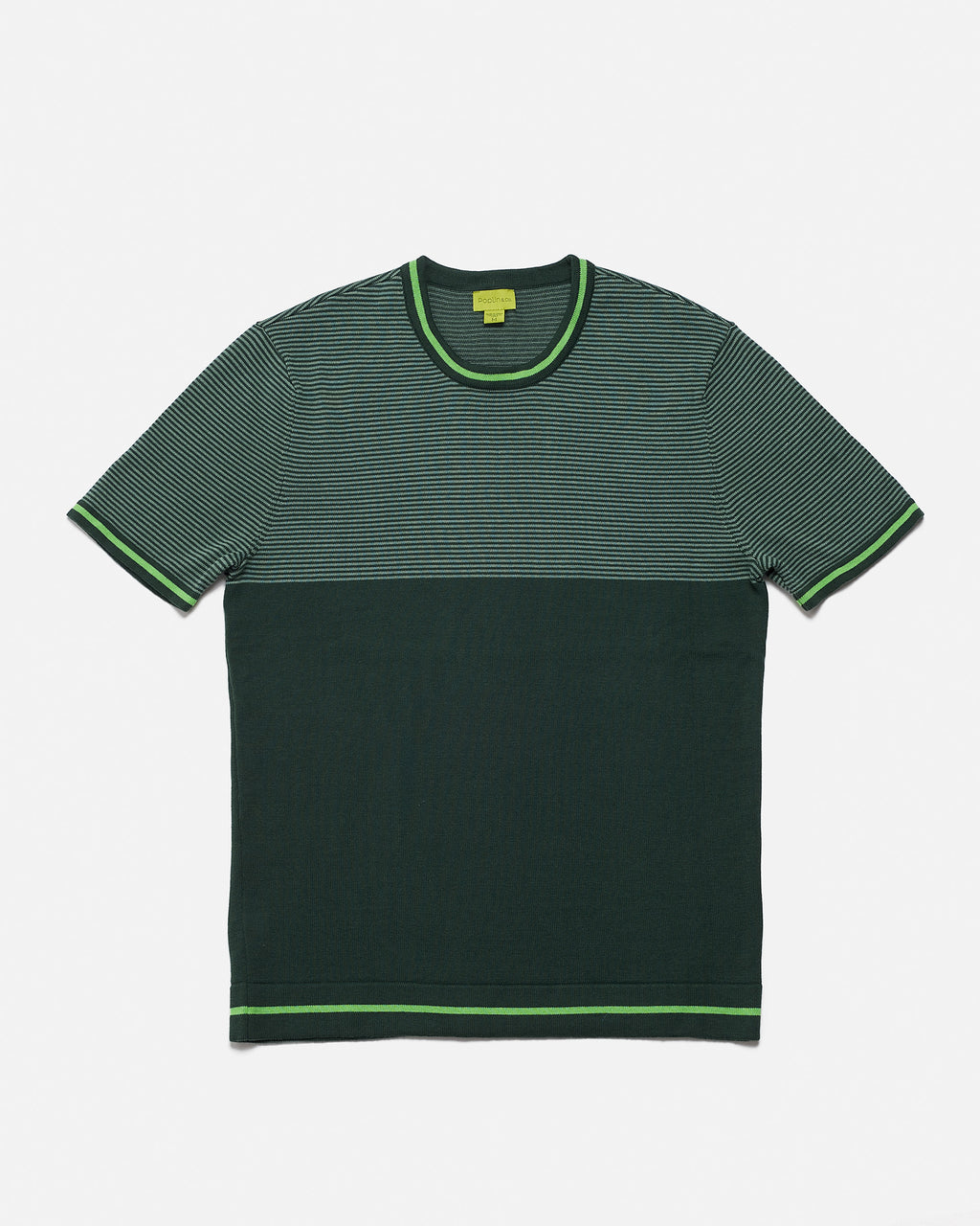 Crew Neck Multicolored Short Sleeve Knit-Tee With Top Stripe Pattern
