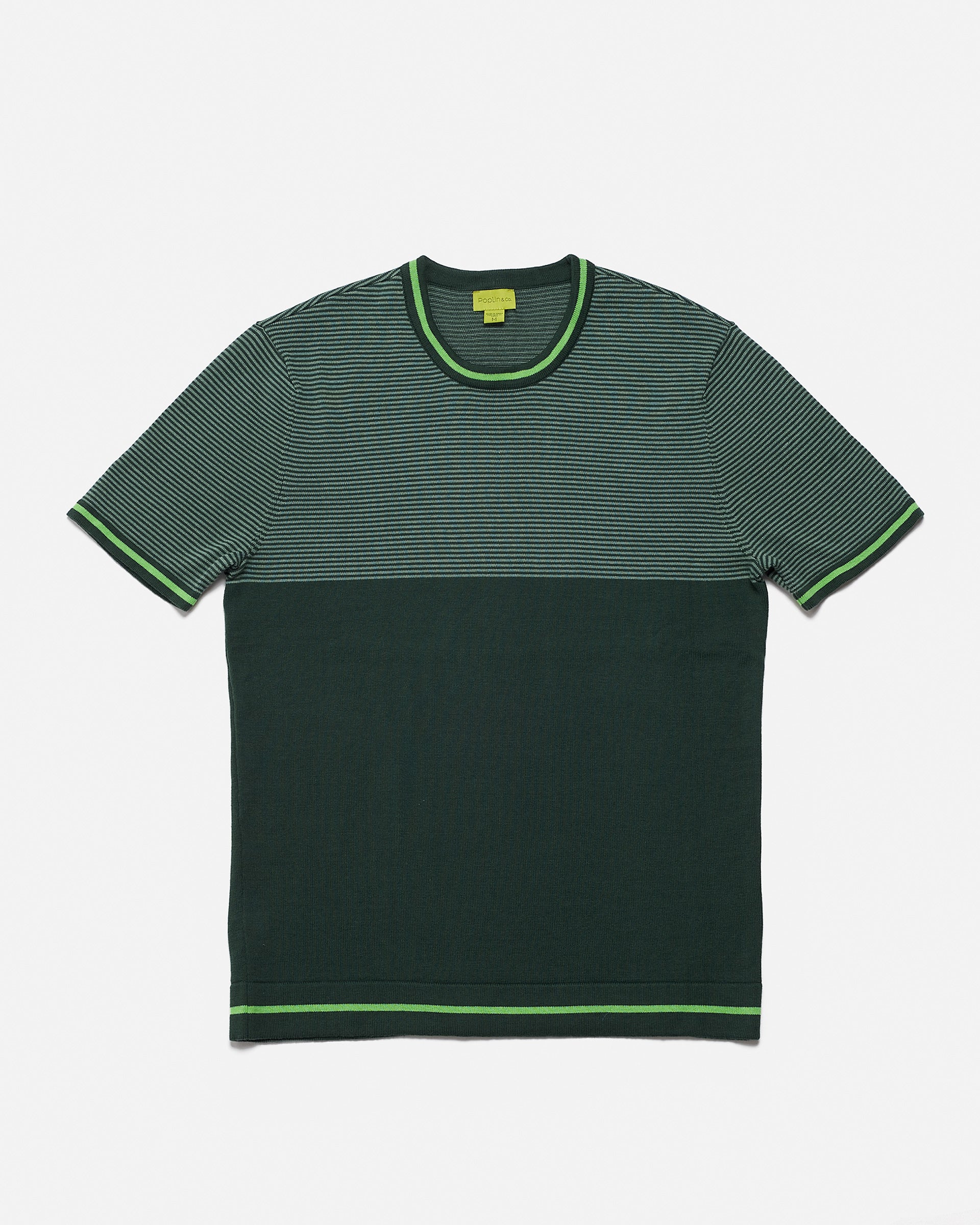 Crew Neck Multicolored Short Sleeve Knit-Tee With Top Stripe Pattern