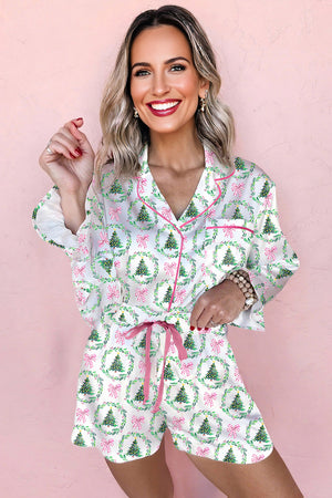 Christmas Velvet Trim Top and Shorts Pajama Set