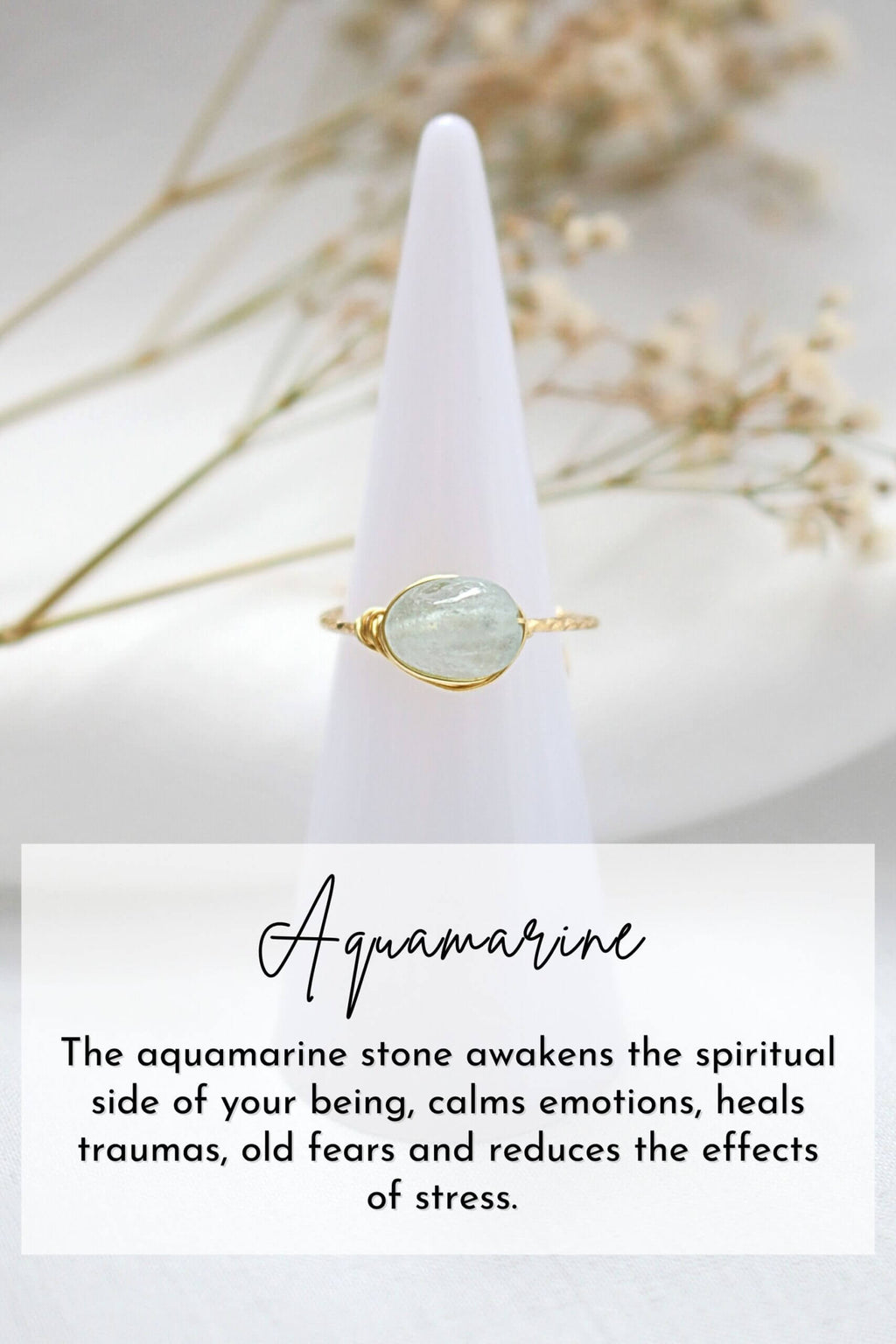 18K Natural Crystals Hand Wired Solitaire Ring