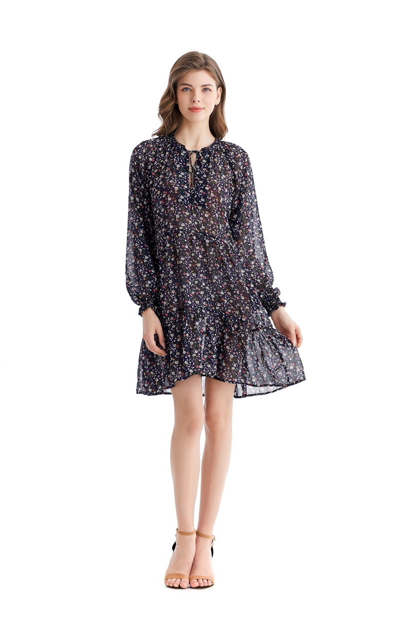 Chiffon Dresses Loose Waist Printing Temperament A