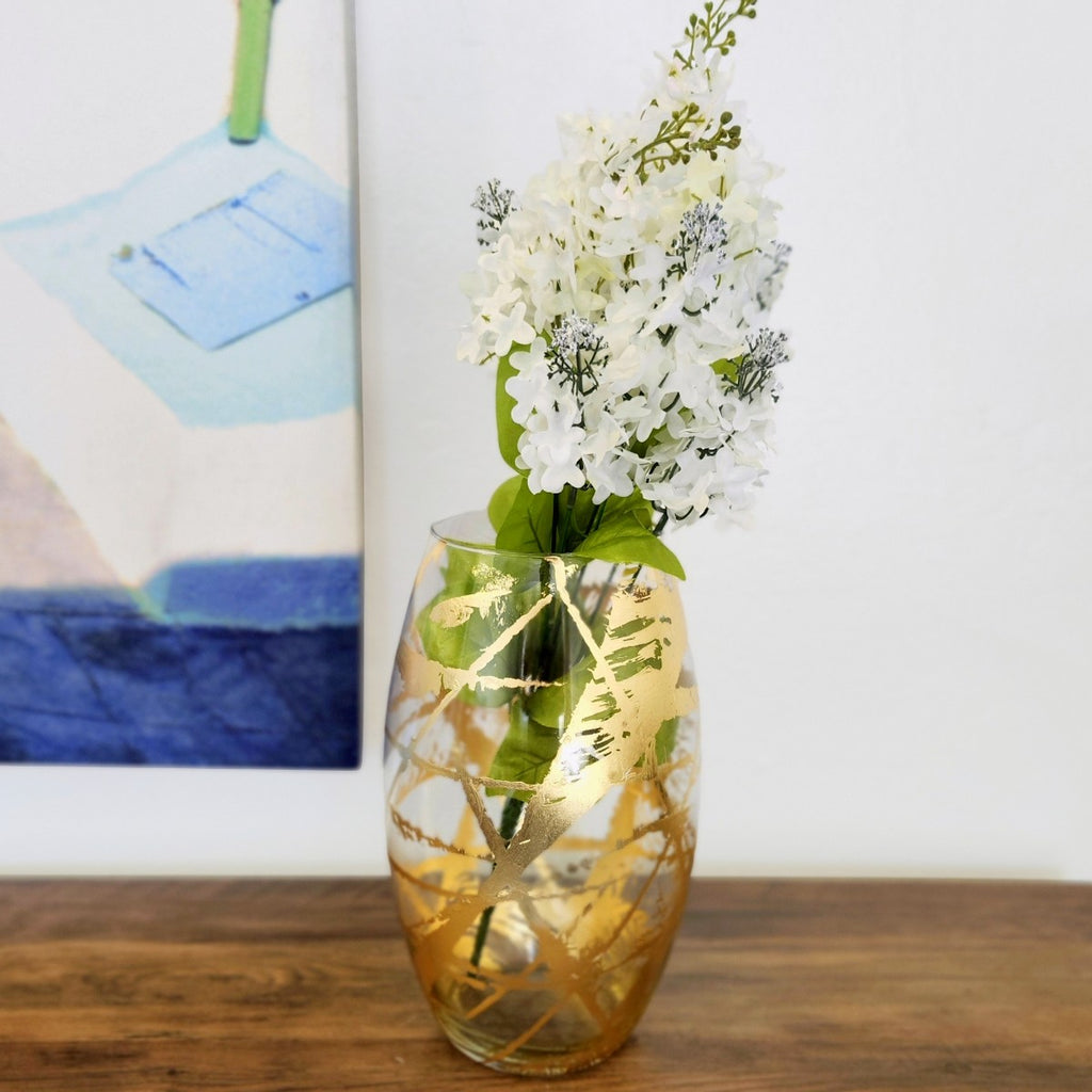AMARYLLIS 12" Gold Gilded Glass Bullet Vase