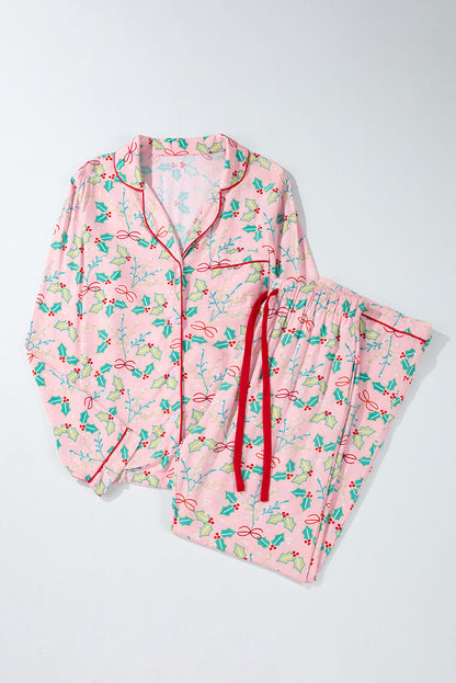 Byzantium Bay Christmas Holly top and shorts pajama set, festive matching sleepwear with holiday Holly print, cozy and stylish for winter.