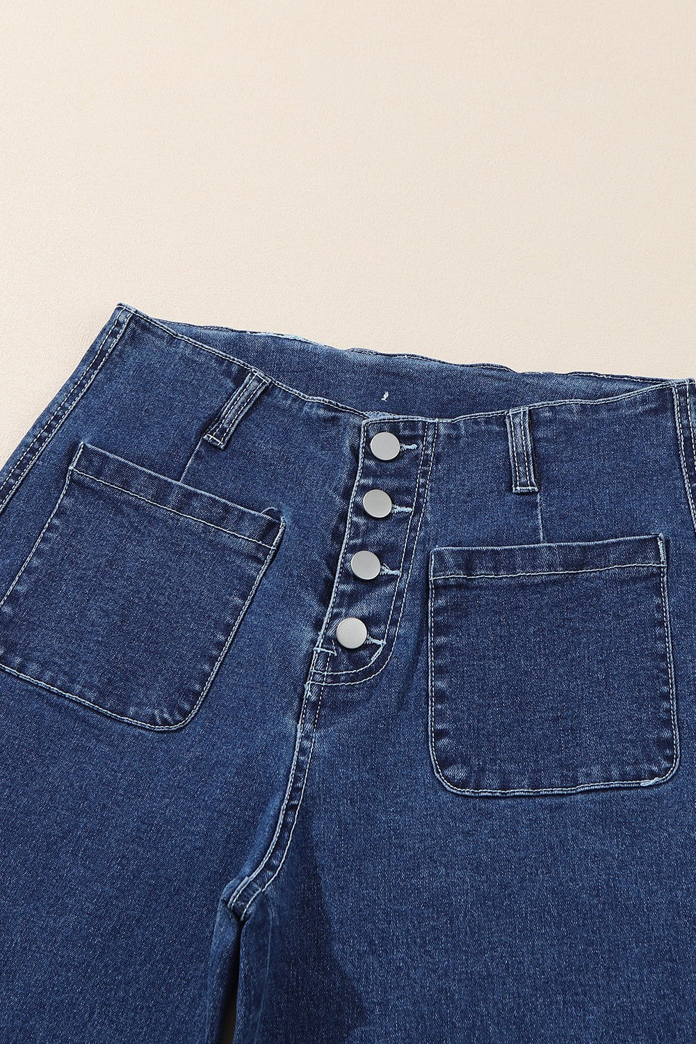 Buttoned High Waist Wide Leg Cropped Jeans