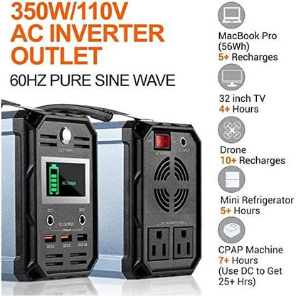 Teal Simba FlashFish 300W solar generator with 60000mAh portable power station and multiple output ports for tech accessories.