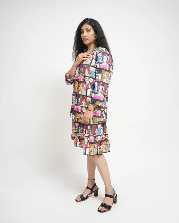 Multicolor Trendy Design Skirt Co-Ord Set For Women