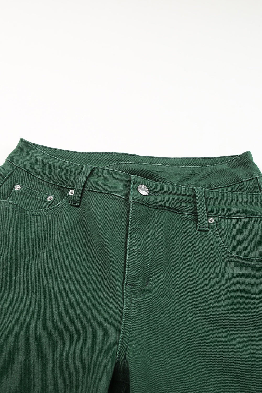 Solid Denim Crossed Waist Raw Hem Jeans