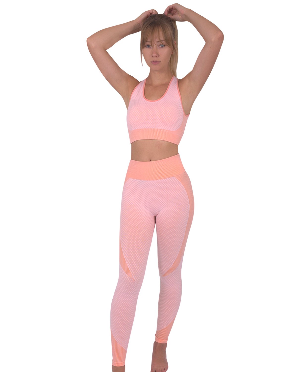 Lazurite Trois Seamless Sports Bra in pink, activewear with a smooth, fitted design for comfortable support during workouts.