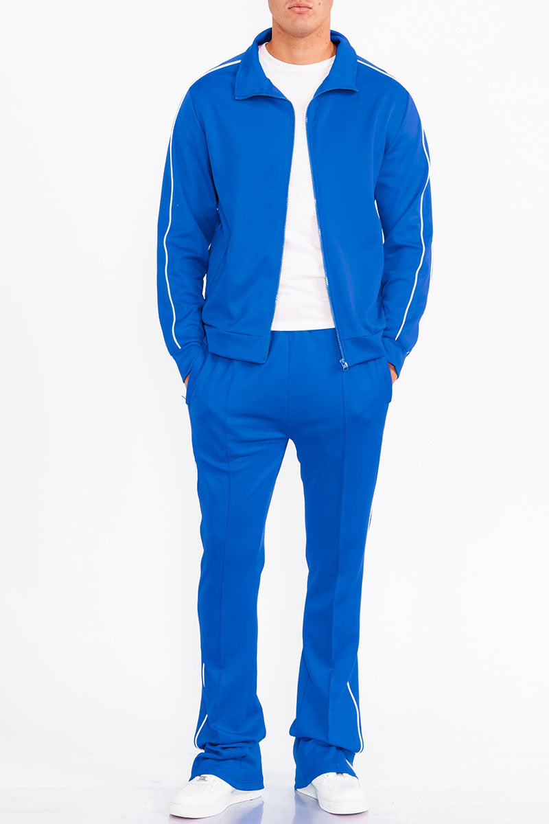 Flare Stacked Track Suit Matching Jacket and Pants Track Sweat Set