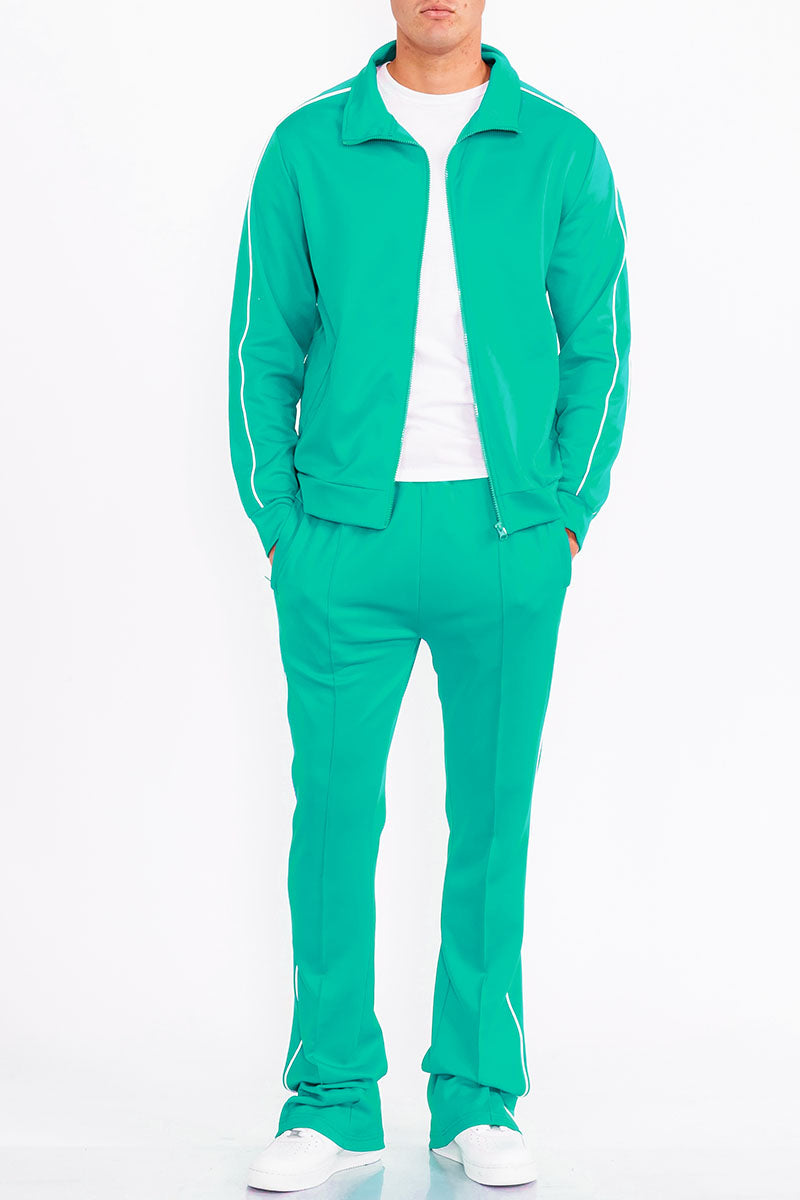 Flare Stacked Track Suit Matching Jacket and Pants Track Sweat Set