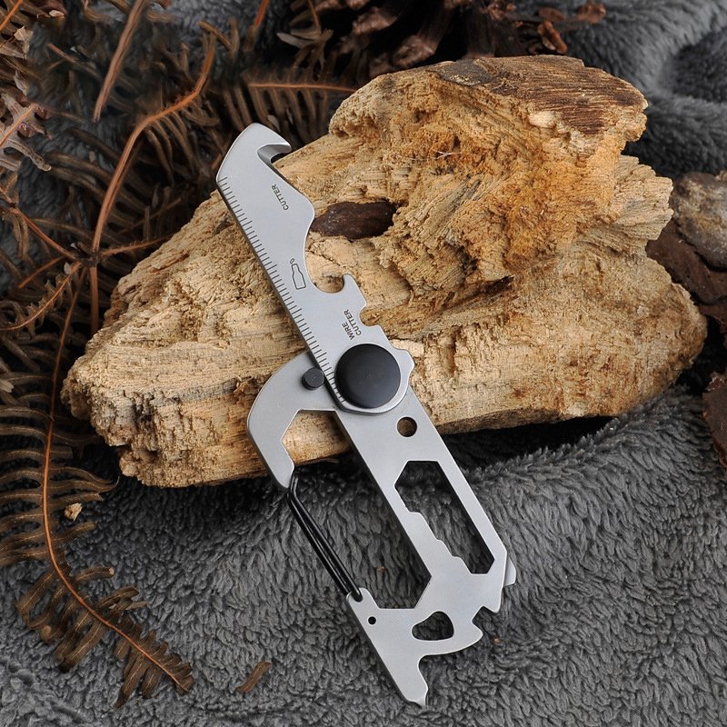 Fuchsia Molly 14-in-1 outdoor camping multi-tool with various functions including knife, screwdriver, and bottle opener.