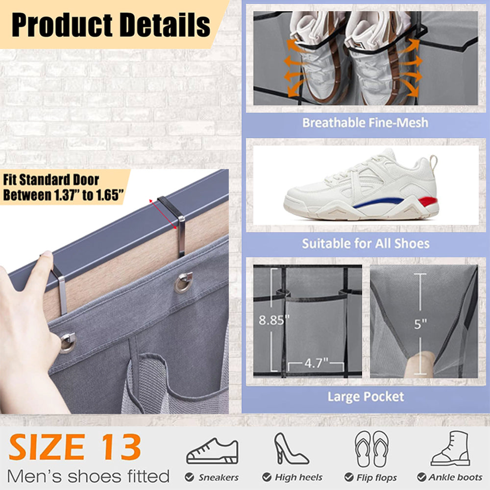 12 Pockets Over Door Hanging Shoe Storage Organizer Rack Holder Closet