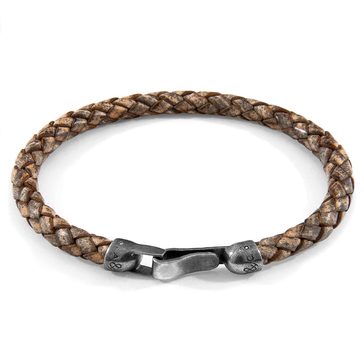 Taupe Grey Skye Silver and Braided Leather Bracelet