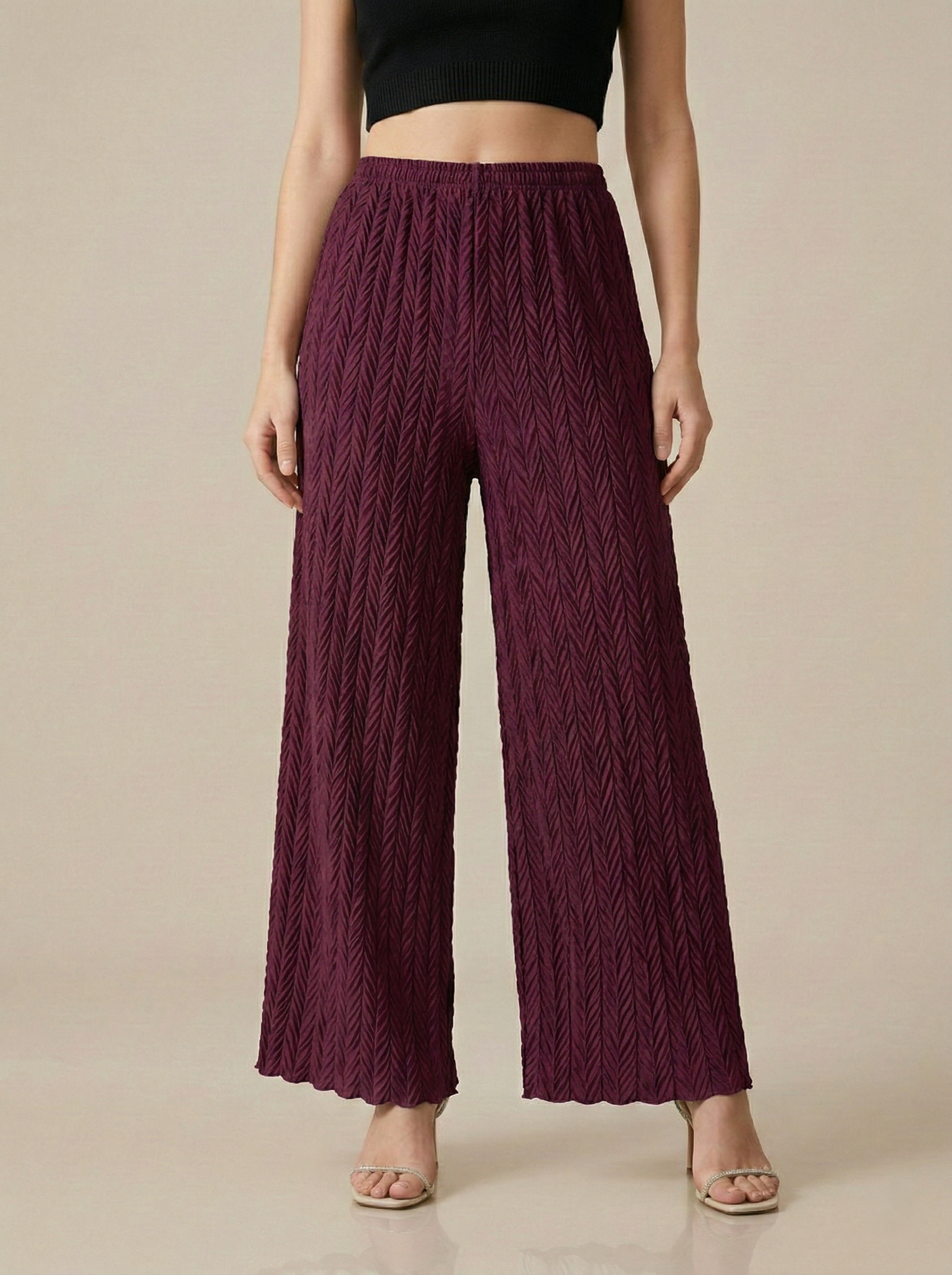 Textured Pleated Palazzo Pants for Women || Pack of 01