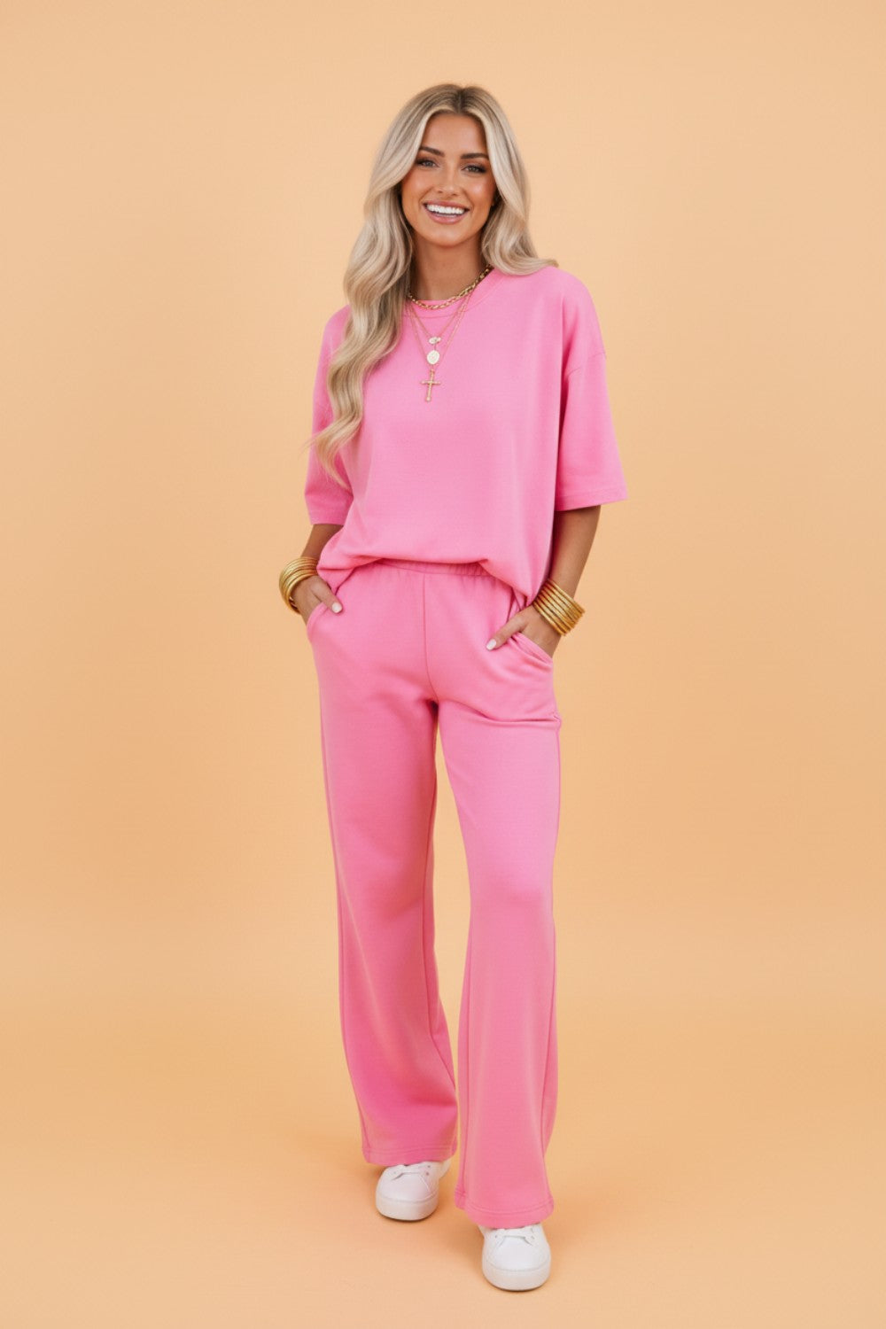 Solid Color Oversize Tee & Wide Leg Pants Set