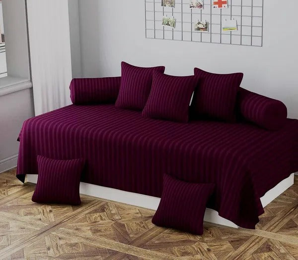 Diwan Set Of 8 Pcs, One Single Flat Bedsheet With 5 Cushion Covers