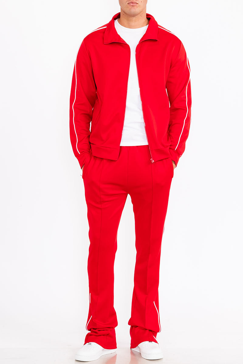Flare Stacked Track Suit Matching Jacket and Pants Track Sweat Set