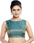Womens Rich Banaras Brocade Saree Blouse (Color-Rama Green)