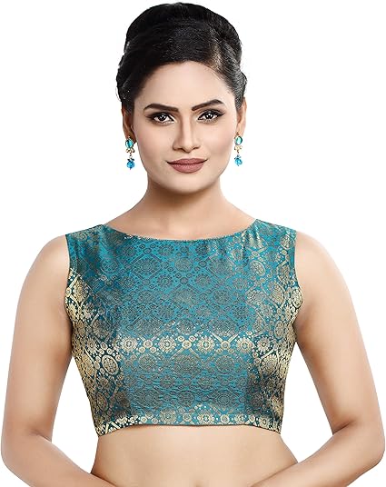 Womens Rich Banaras Brocade Saree Blouse (Color-Rama Green)