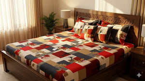 Abstract Printed Double Bed Bedsheet with Pillow Covers