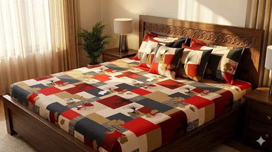 Abstract Printed Double Bed Bedsheet with Pillow Covers