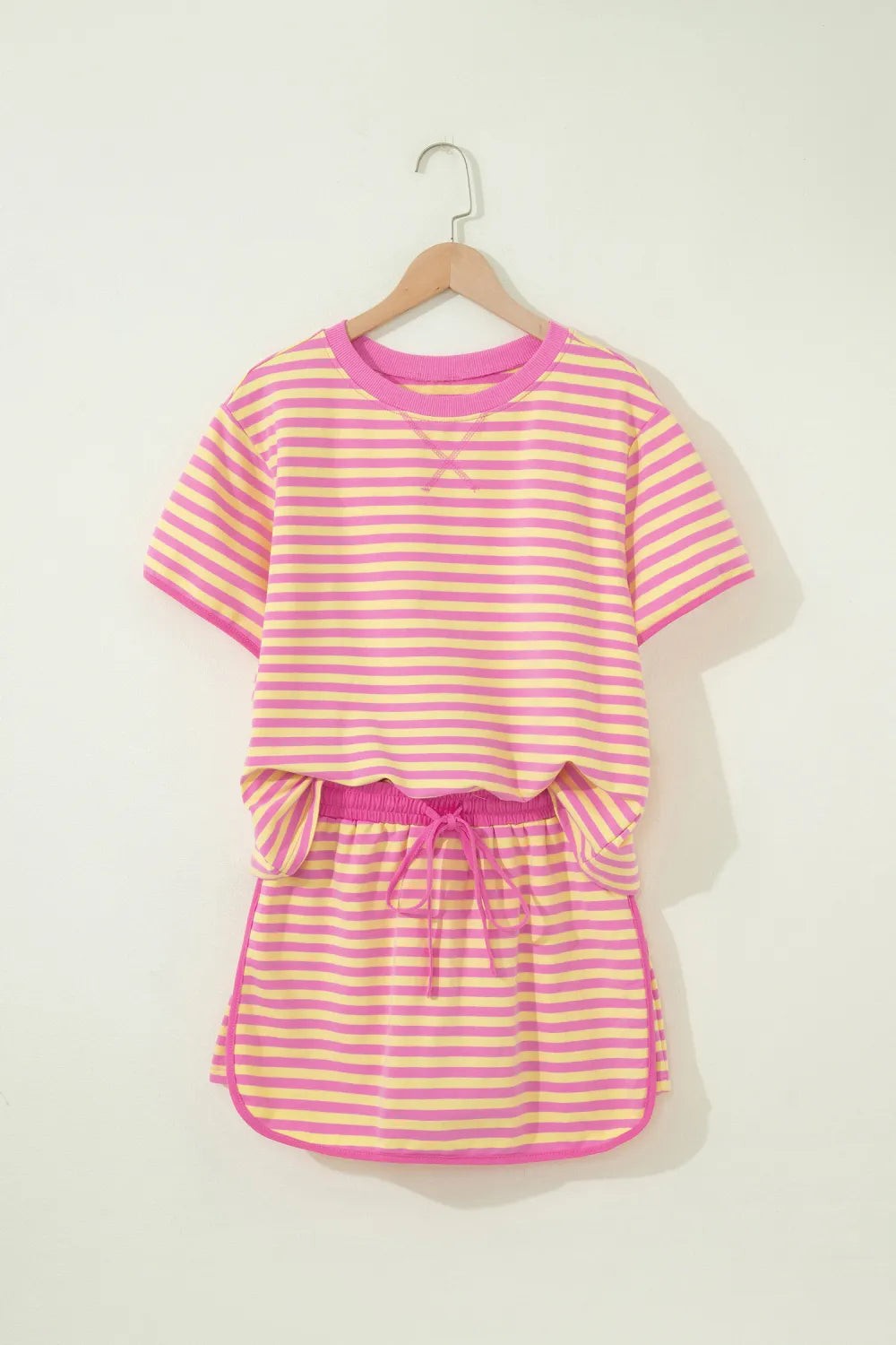 Stripe Contrast Trim Short Sleeve Top & Skirt Set
