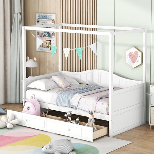 Twin Size Canopy Day Bed with 2 Drawers, Canopy Bed Frame for Bedroom