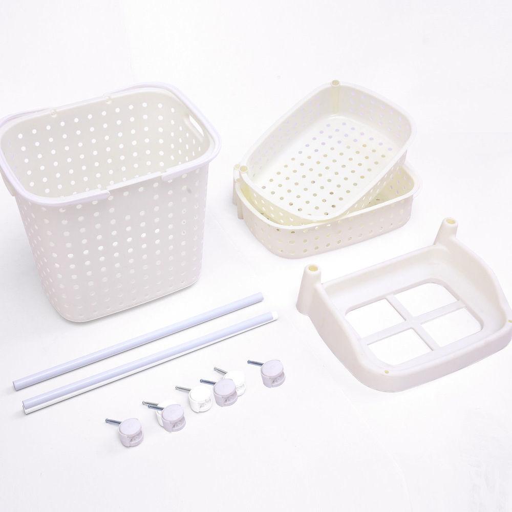2 Tier Bathroom Laundry Clothes Baskets Bin Hamper Mobile Rack