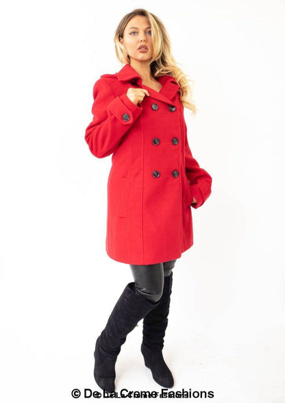 Women’s wool feel double-breasted hooded coat by Rose Eleusis, featuring a stylish design and warm winter fabric.