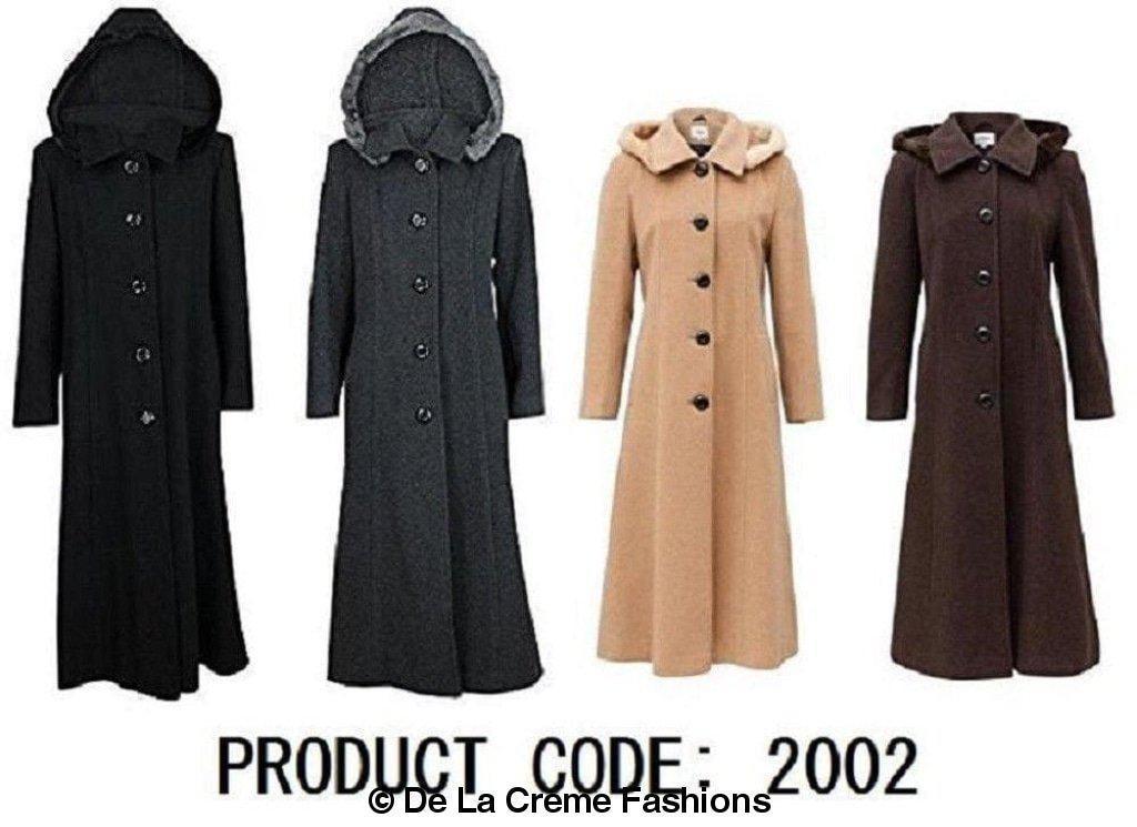 Wool Feel Faux Fur Trim Hooded Long Coat