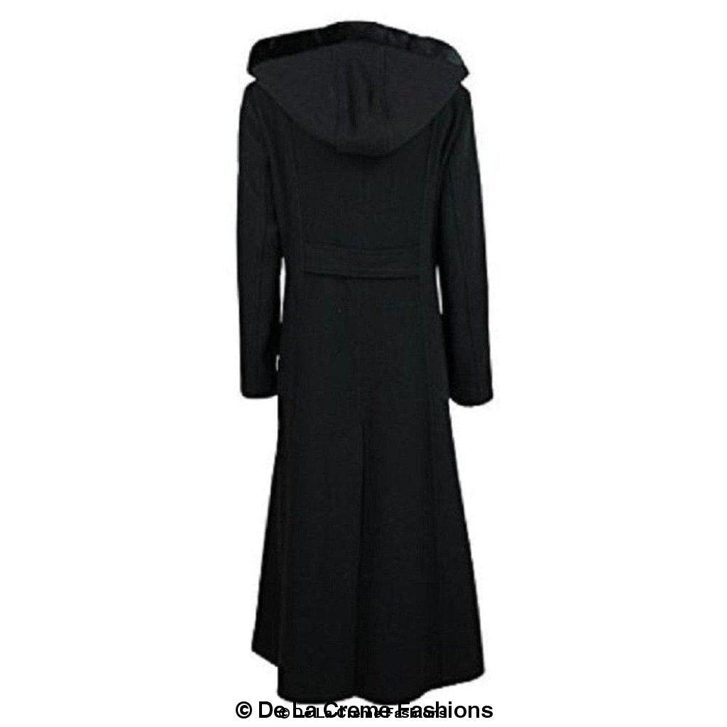Wool Feel Faux Fur Trim Hooded Long Coat