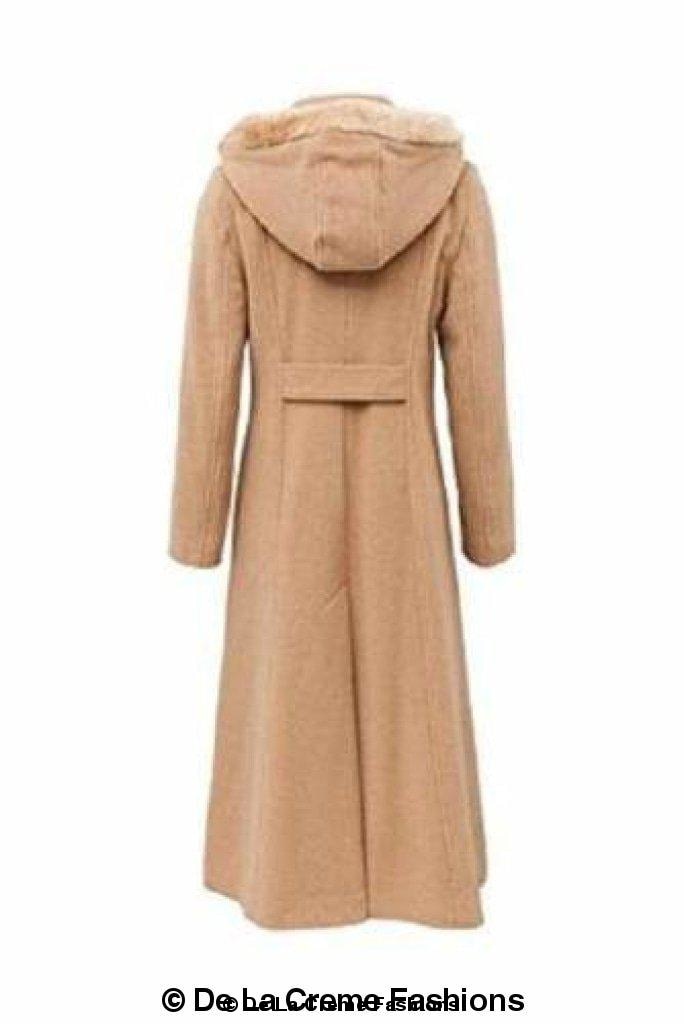 Wool Feel Faux Fur Trim Hooded Long Coat