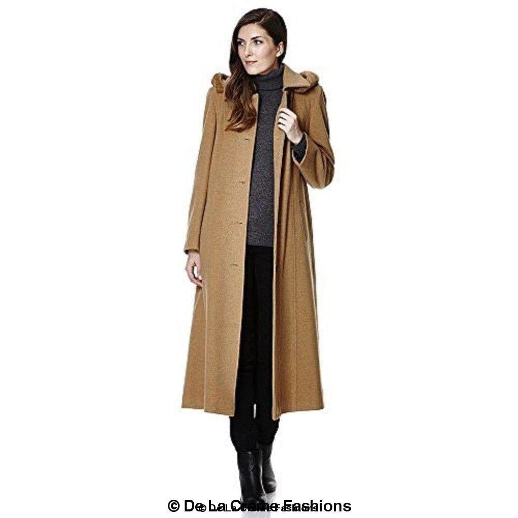 Wool Feel Faux Fur Trim Hooded Long Coat