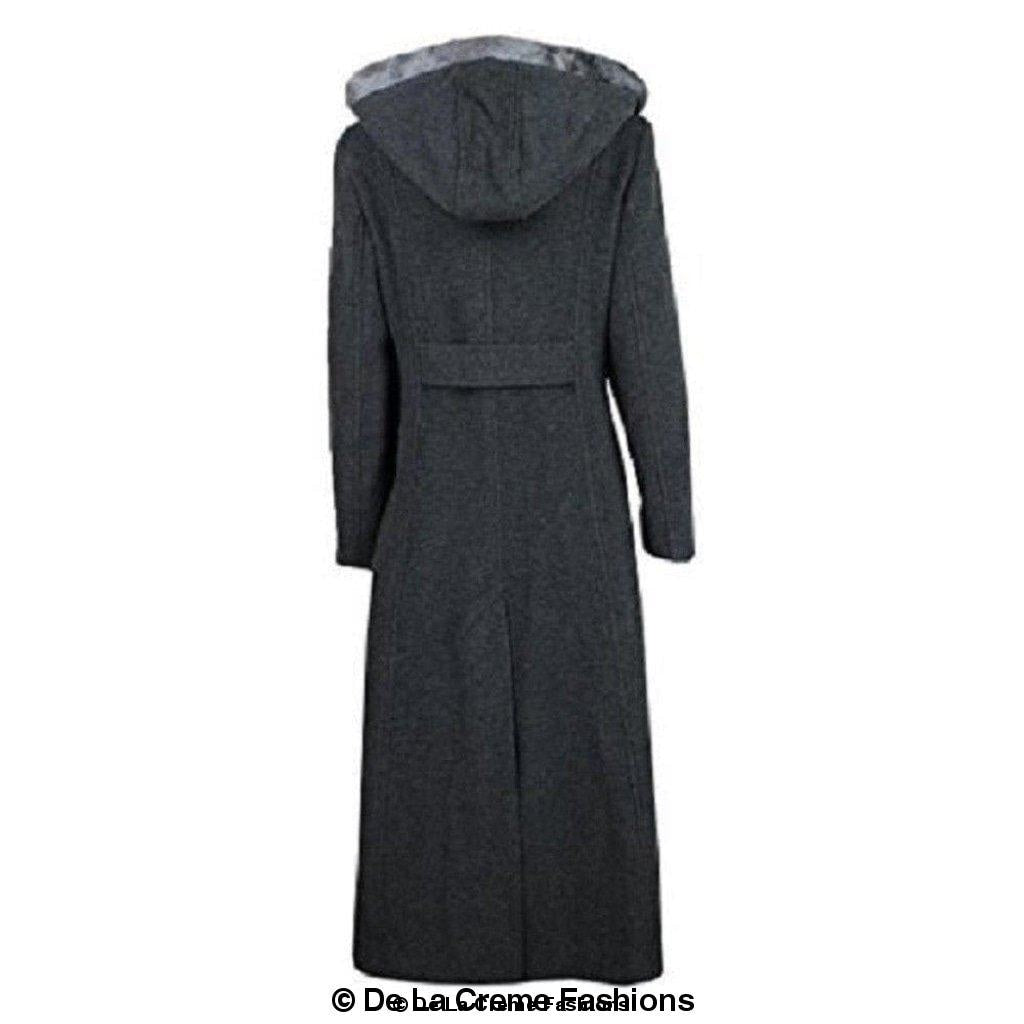 Wool Feel Faux Fur Trim Hooded Long Coat