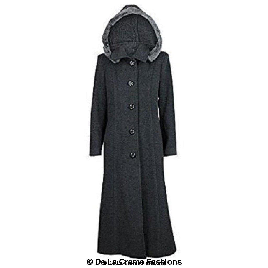 Wool Feel Faux Fur Trim Hooded Long Coat