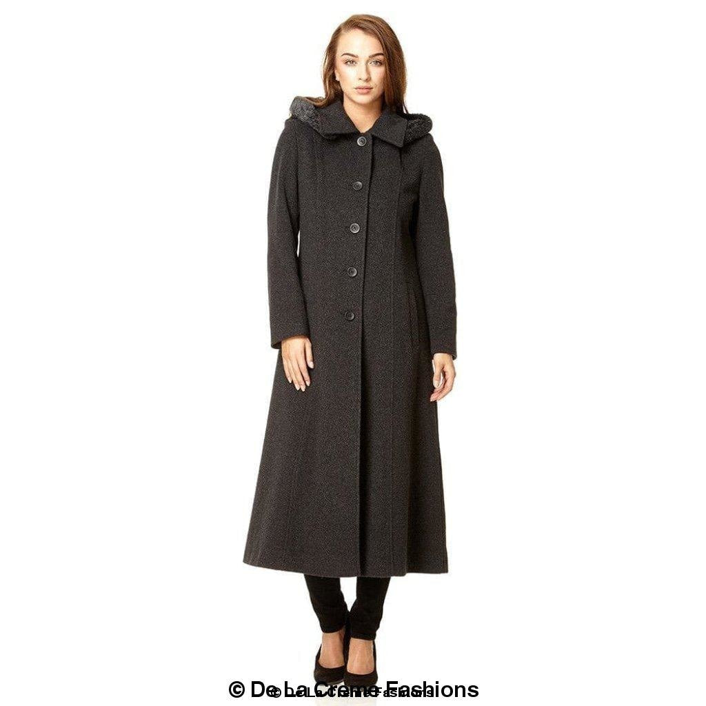 Wool Feel Faux Fur Trim Hooded Long Coat