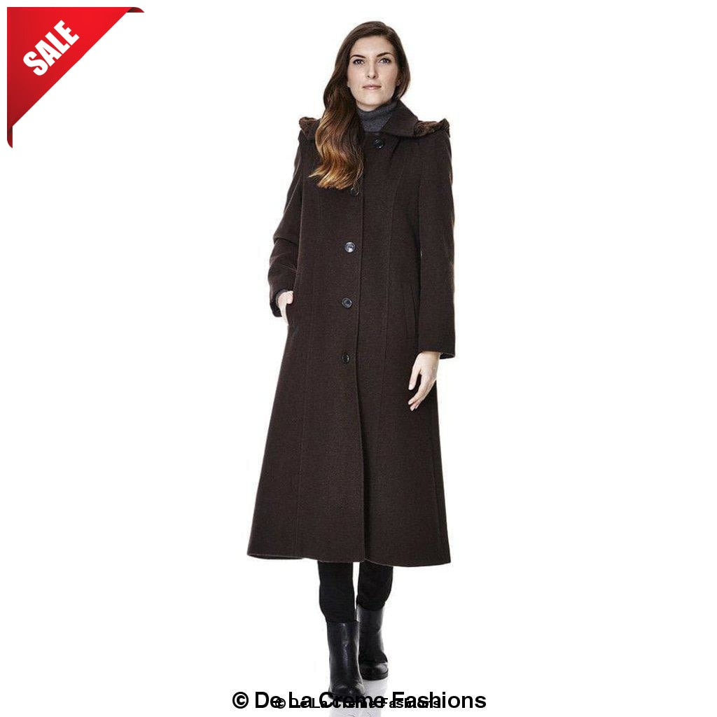 Wool Feel Faux Fur Trim Hooded Long Coat