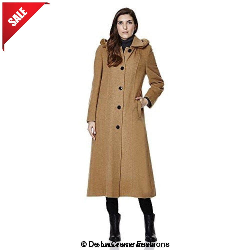 Wool Feel Faux Fur Trim Hooded Long Coat