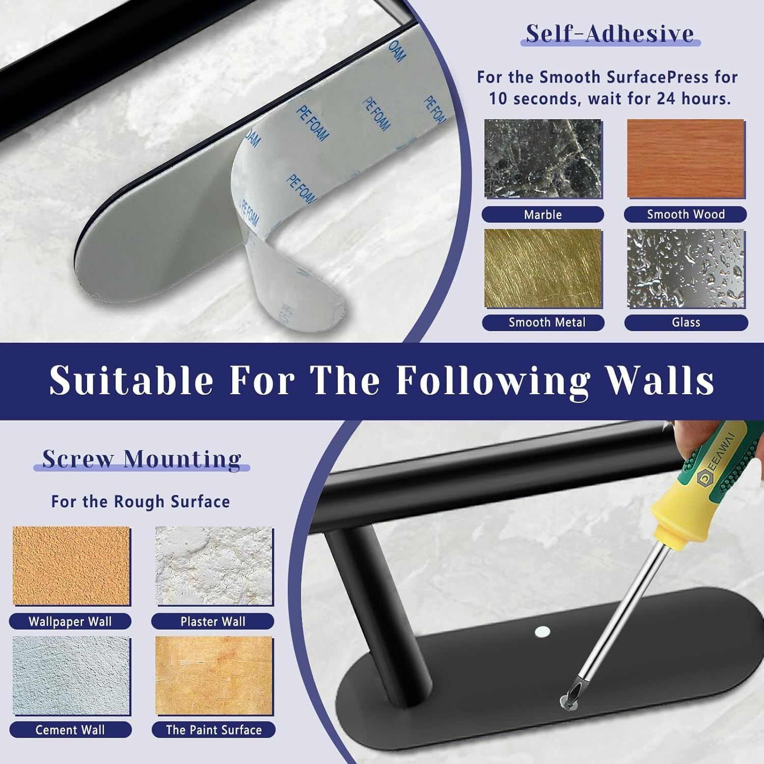Paper Towel Holder, Self Adhesive or Drilling Paper Towel Holder Under