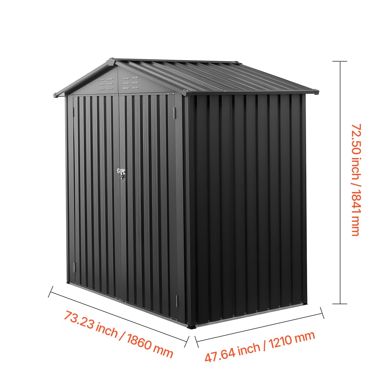 6 x 4 FT Metal Garden Shed, Outdoor Storage Shed with Lockable Doors &