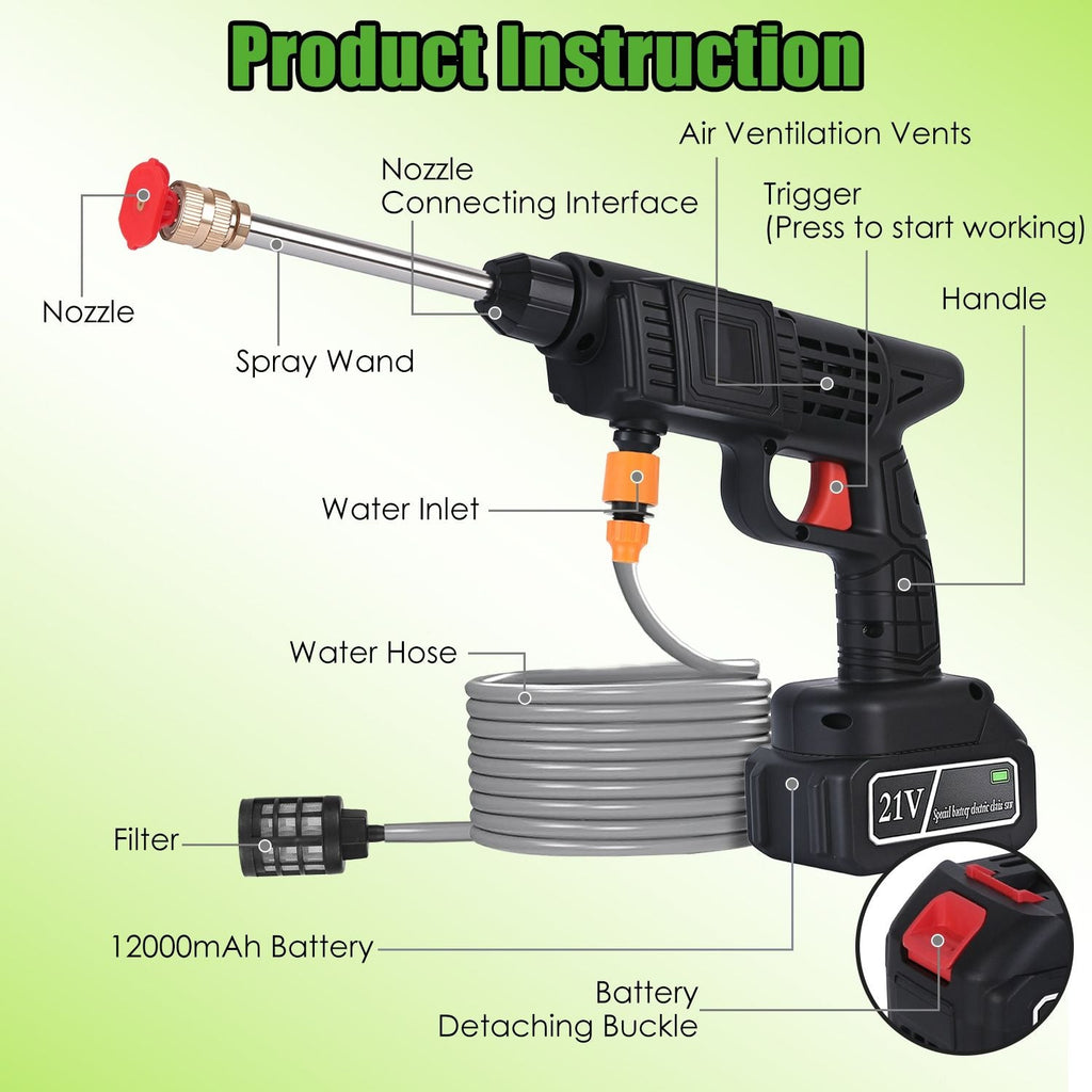 Cordless Pressure Washer 400PSI, 300W Portable Power Washer with 2