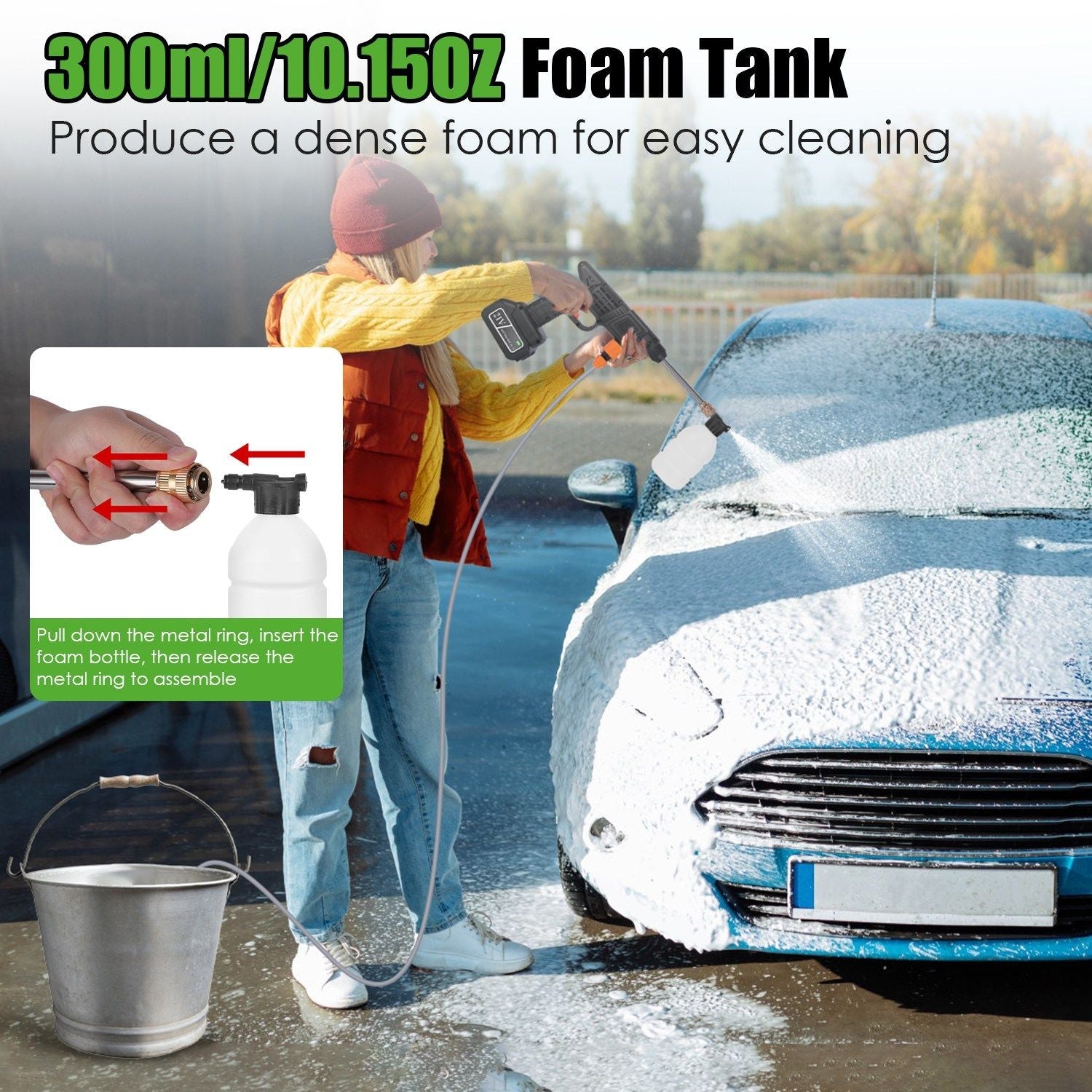 Cordless Pressure Washer 400PSI, 300W Portable Power Washer with 2