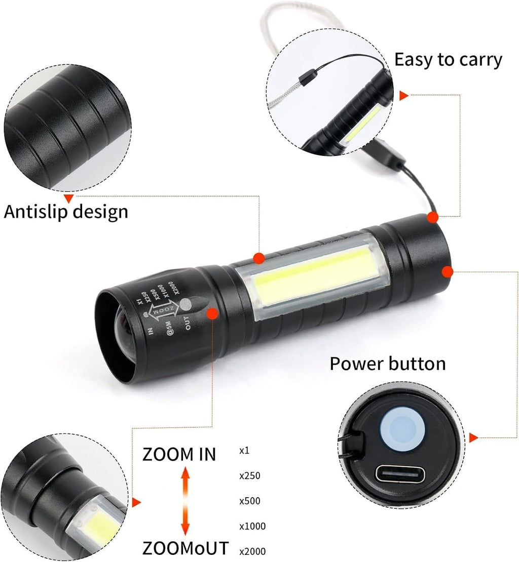 10 Pack LED Rechargeable Flashlight, Super Bright Small Mini Camping